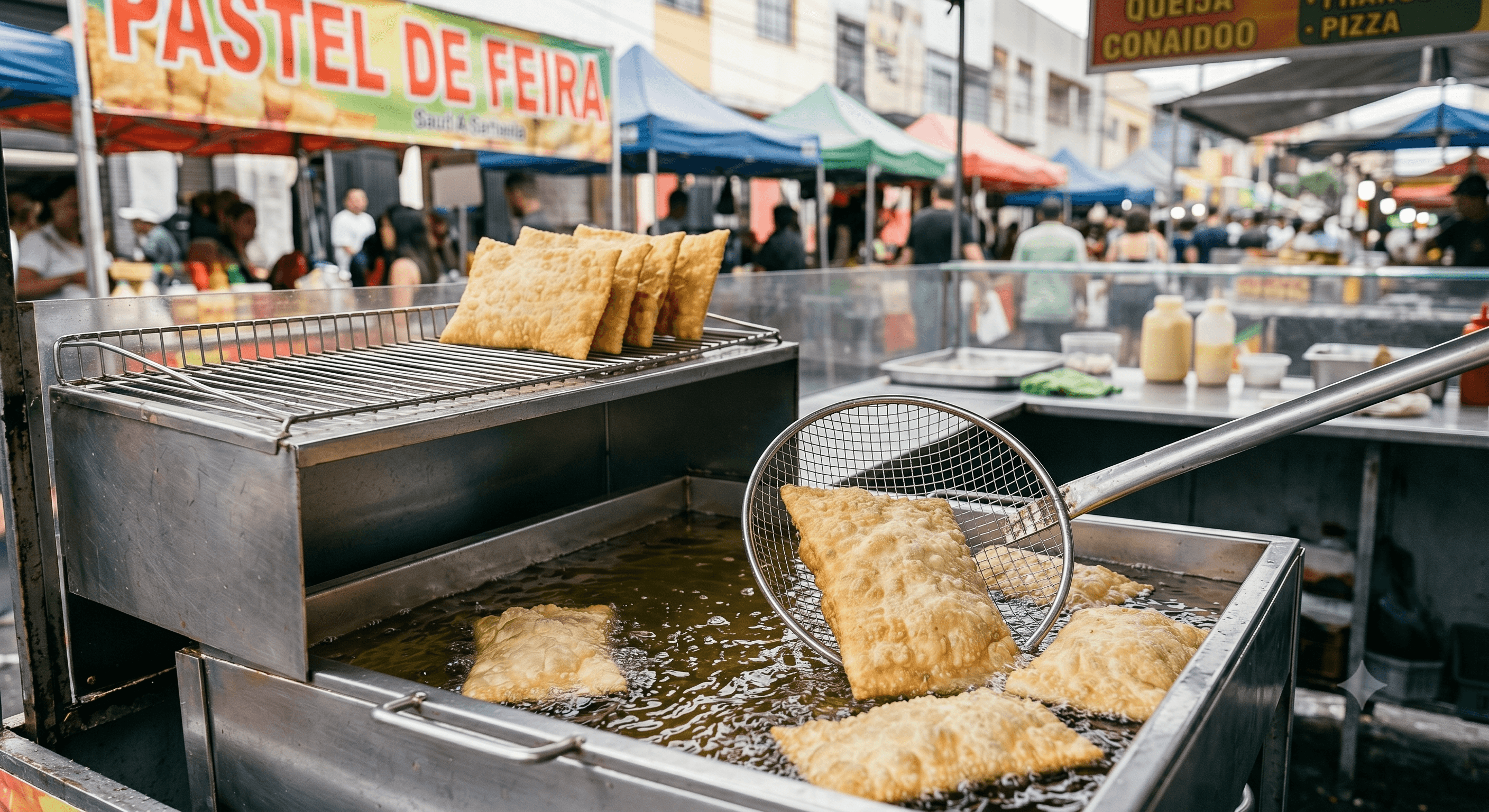 Pastéis a fritar na hora na fritadeira da feira